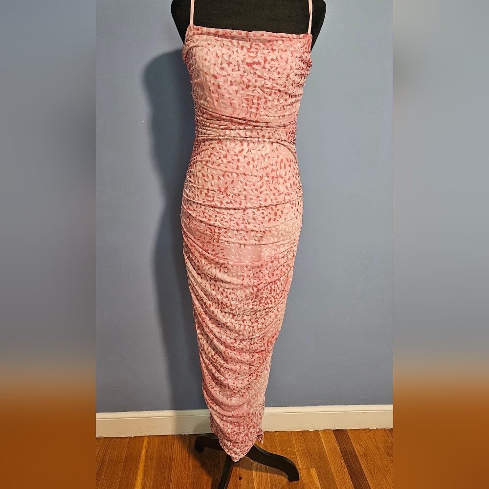 Express Pink Ruched Spaghetti Strap Cocktail Dress